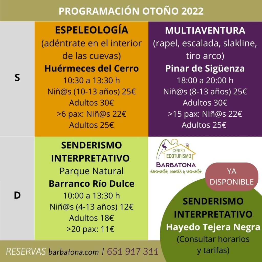 Actividades otoño 2022_ Centro ecoturismo barbatona